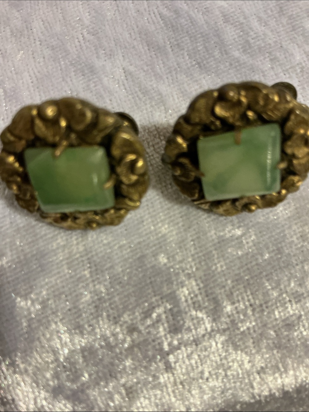 Vintage Green -Toned Screw-Back Green Cabochon Earrings